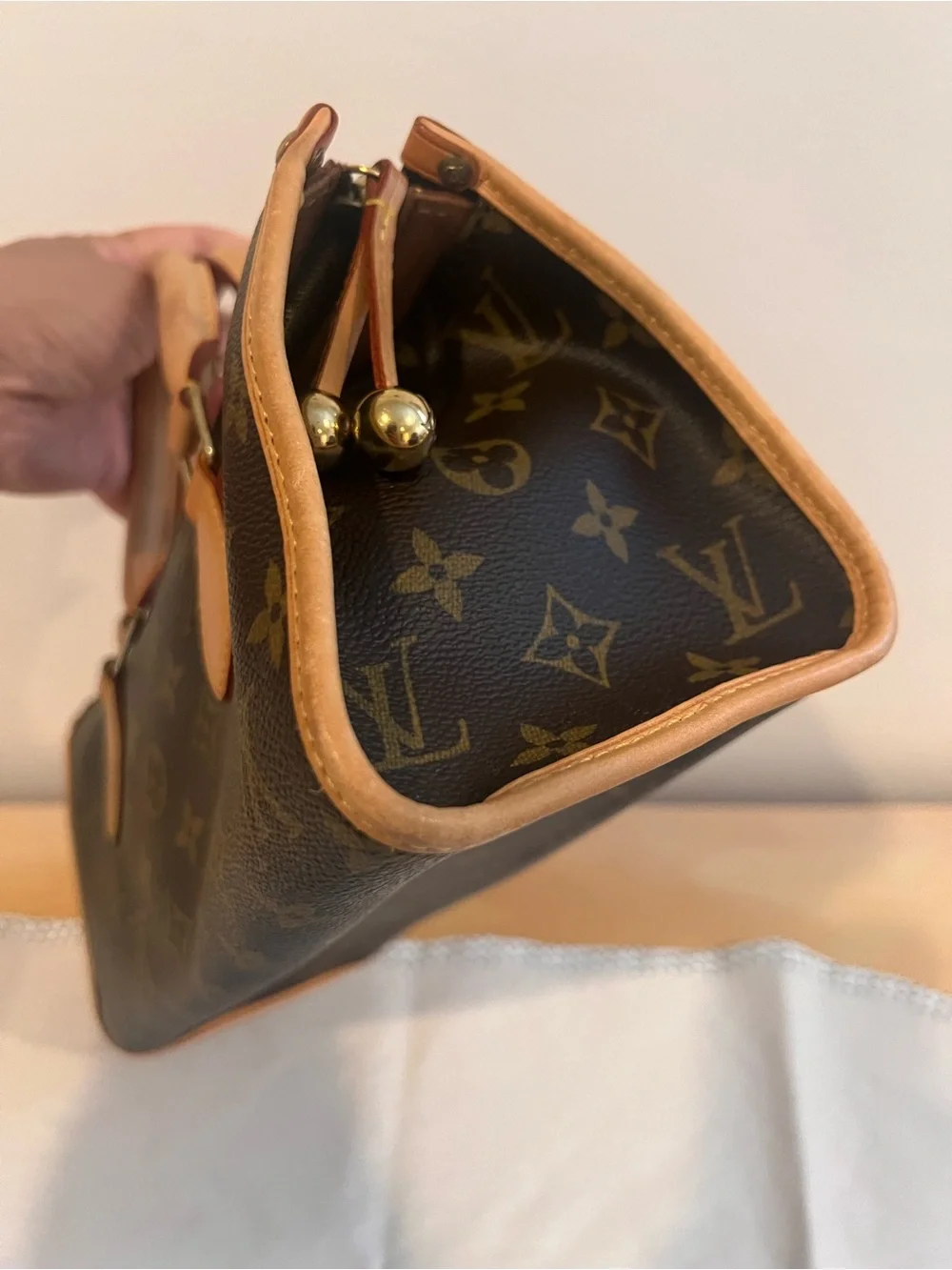 Louis Vuitton Brown Monogram Satchel with Tan Trim